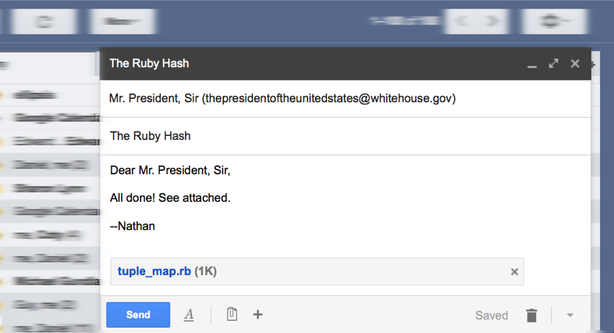 A jaunty email to the president with TupleMap attached