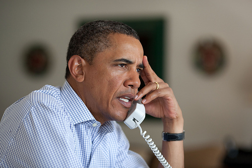 US President Barack Obabama on the phone
